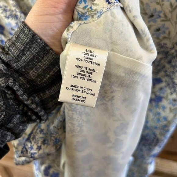 Rebecca Taylor 8 Dress Blue White Floral Ruffle V-Neck Tie‎ Knee Length Silk - Picture 13 of 14